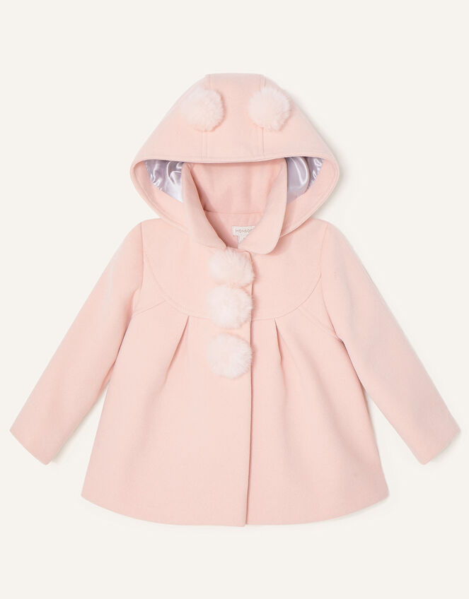 Baby Pom-Pom Hooded Coat, Pink (PALE PINK), large