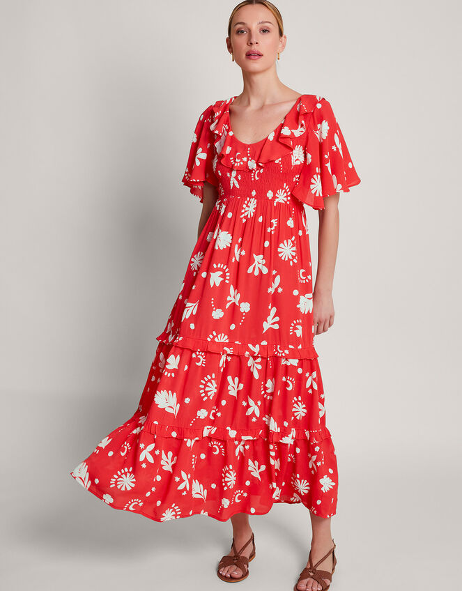 Lily Tiered Ruffle Dress, Red (RED), large
