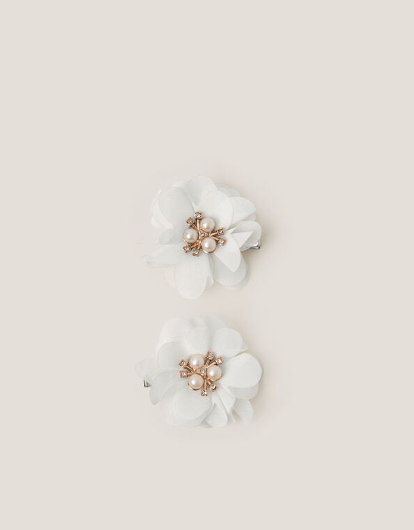 2-Pack Pearl Flower Hair Clips, Ivory (IVORY), large