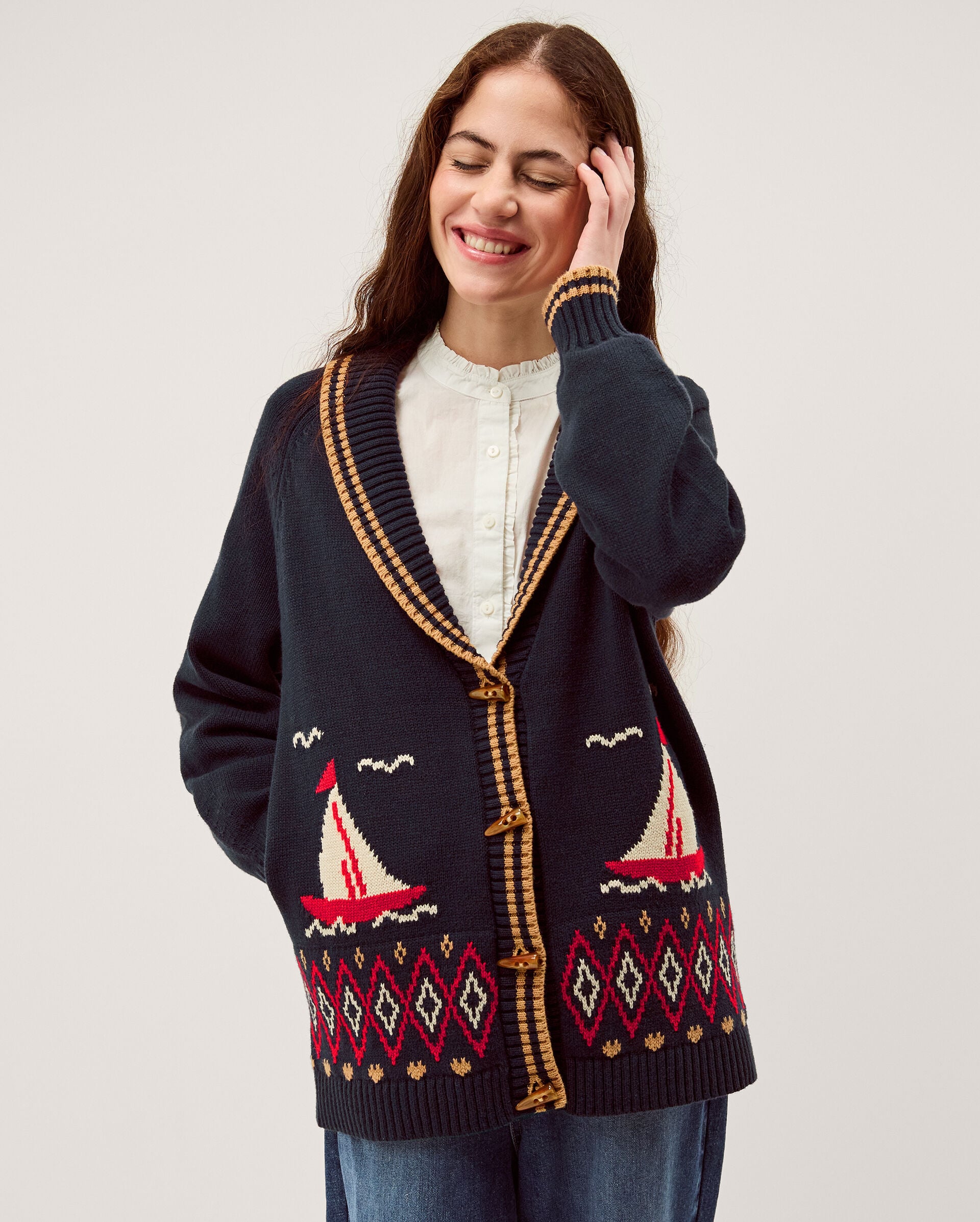 Sapna Intarsia Sailor Cardigan Blue