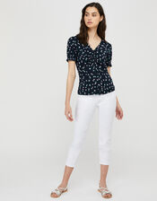 Desree Ditsy Floral Puff Sleeve Top, Blue (NAVY), large