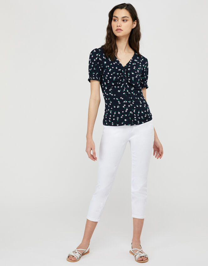 Desree Ditsy Floral Puff Sleeve Top, Blue (NAVY), large