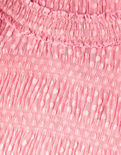 Polka Dot Textured Puff Sleeve Dress, Pink (PINK), large