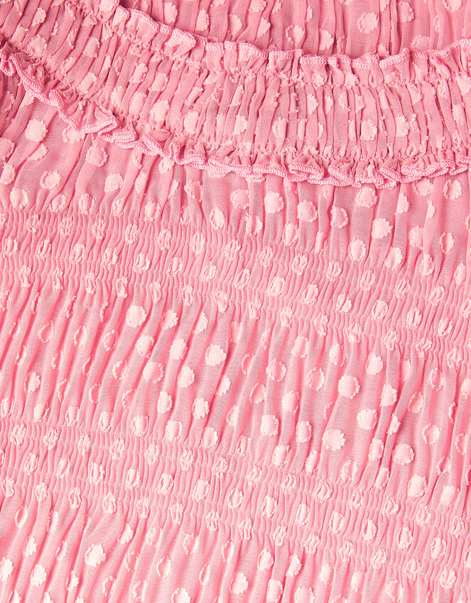 Polka Dot Textured Puff Sleeve Dress, Pink (PINK), large