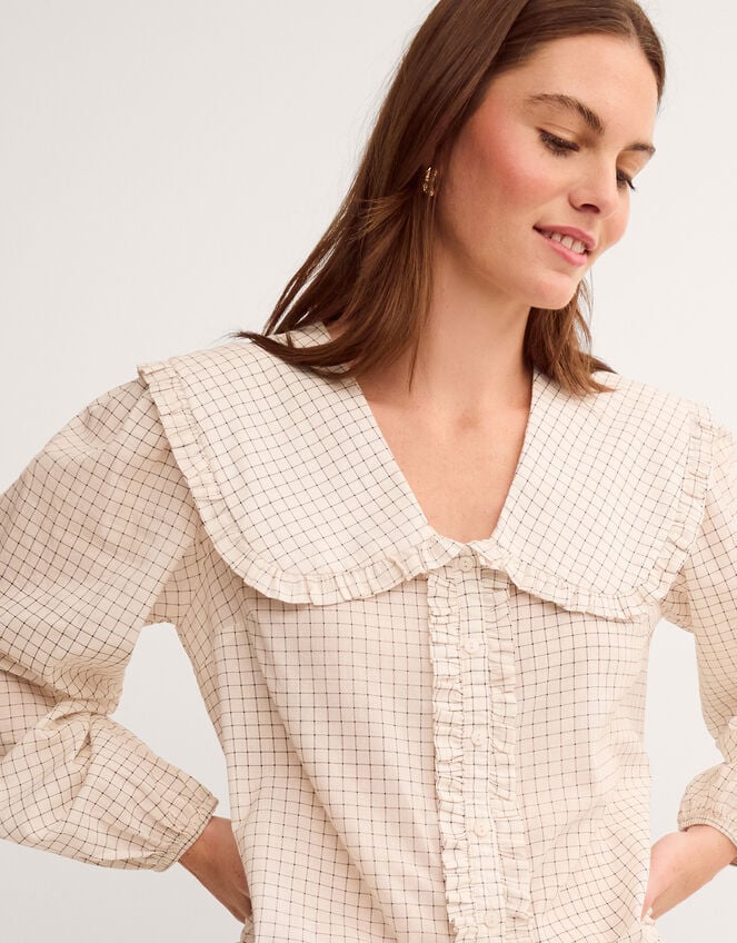 Lily Peter Pan Collar Check Shirt, Ivory (IVORY), large
