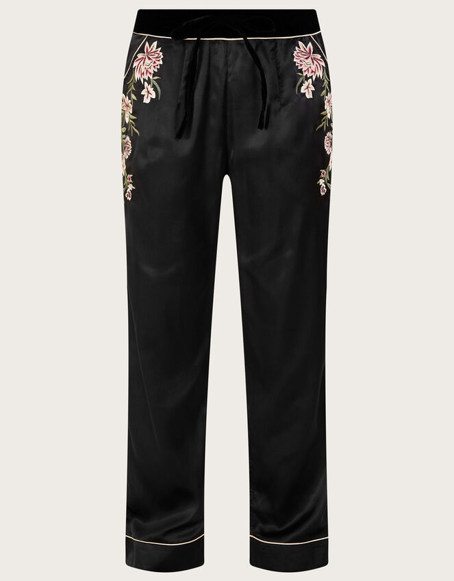 Floral Embroidered Pyjama Trousers, Black (BLACK), large
