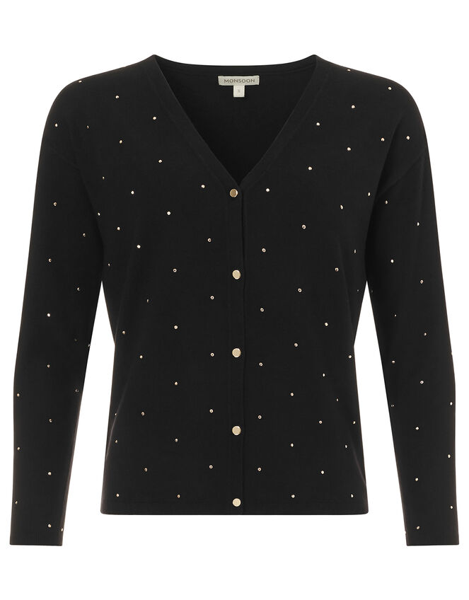 Hotfix Gem Knit Cardigan with Sustainable Viscose, Black (BLACK), large
