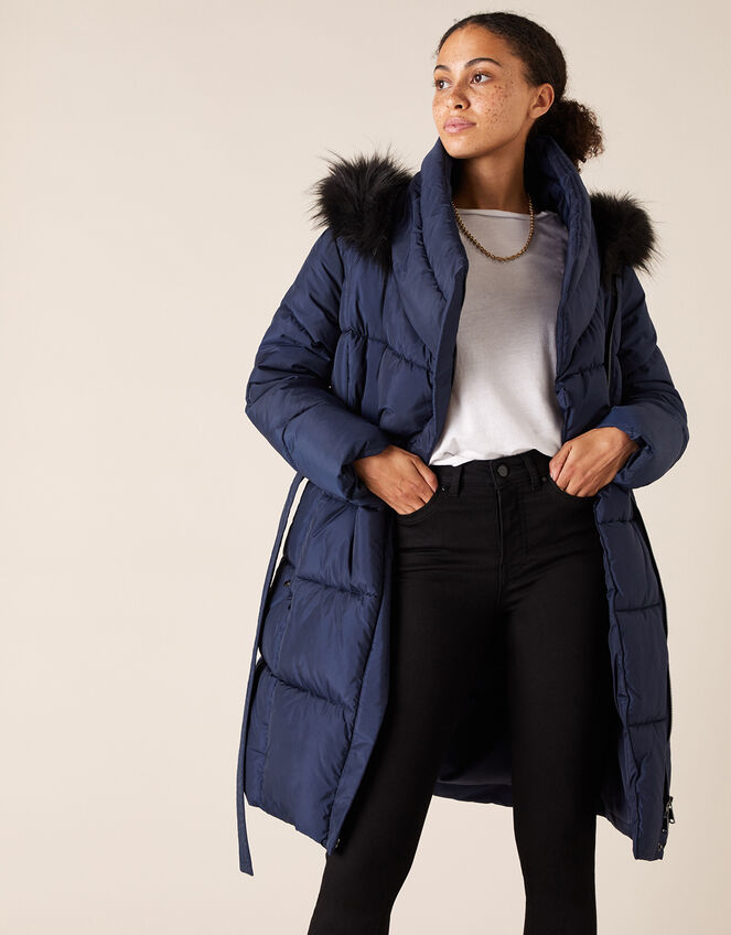 Patsy Long Padded Coat in Recycled Fabric Blue | Women's Coats ...