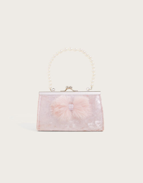Velvet Fluffy Bow Mini Bag, , large