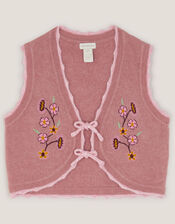 Rose Embroidered Knitted Waistcoat, Pink (PINK), large