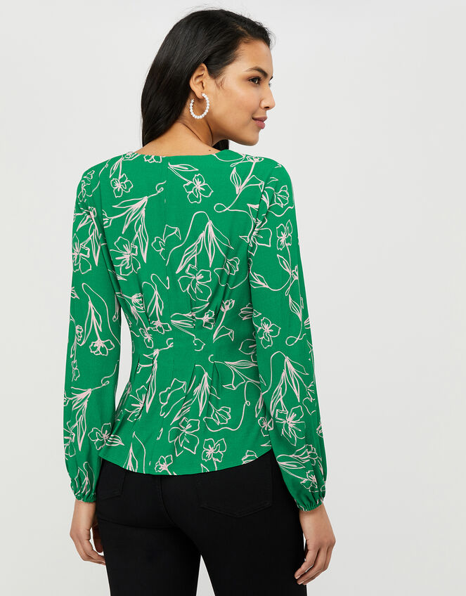 Jean Floral Fitted Blouse in Sustainable Viscose and LENZING™ ECOVERO™, Green (GREEN), large