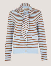 Stripe Cardigan & Triangle Scarf , Blue (BLUE), large
