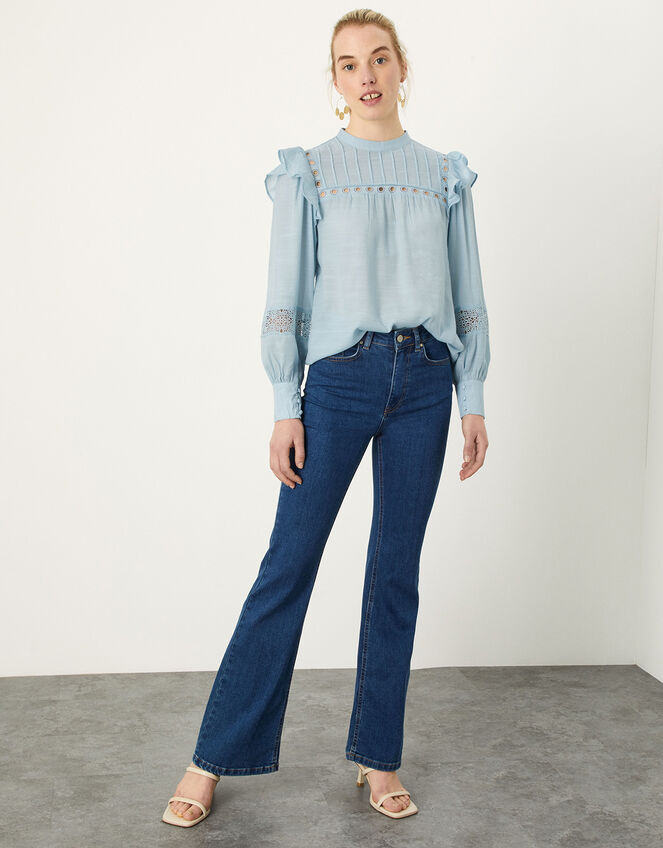 Lace Insert Blouse with LENZING™ ECOVERO™ , Blue (BLUE), large