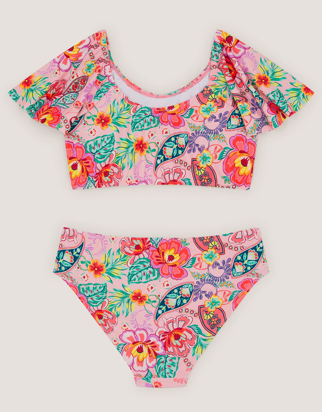 Floral Paisley Short Sleeve Bikini Set, Multi (MULTI), large