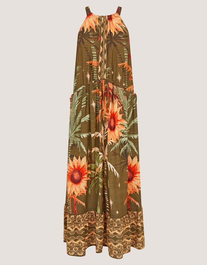 Fallon Sleeveless Tropical Print Midi Dress, Green (KHAKI), large