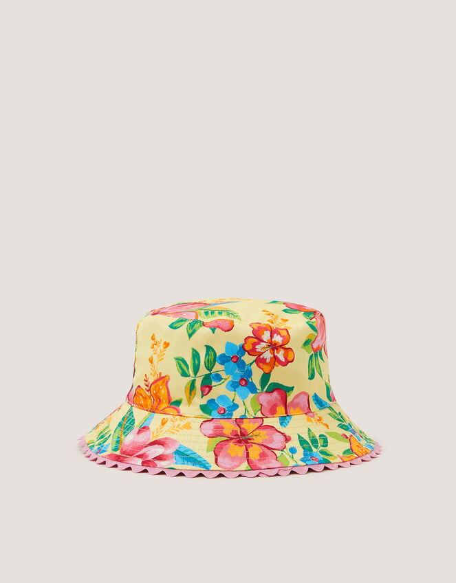 Baby Tropical Flower Reversible Bucket Hat, Yellow (YELLOW), large
