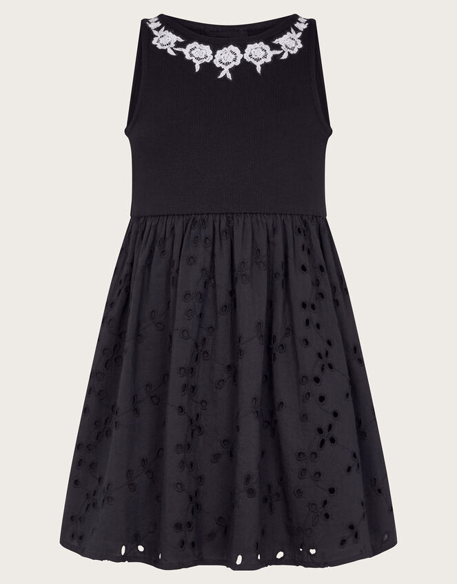 2-in-1 Broderie Dress, Black (BLACK), large