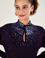 Scatter Sequin Twist Neck Jumper, Purple (PURPLE), large