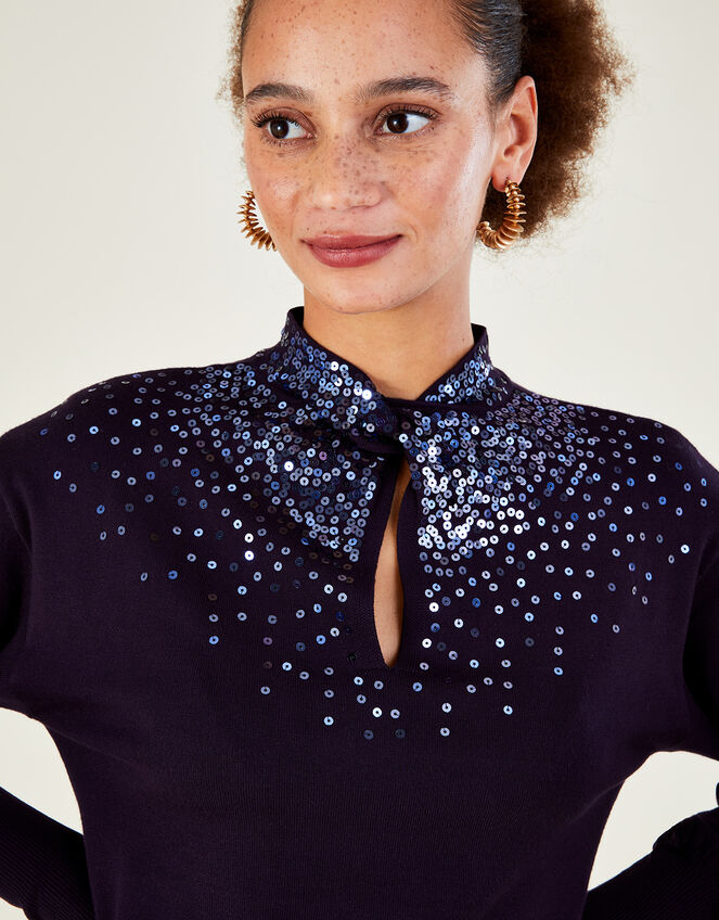 Scatter Sequin Twist Neck Jumper, Purple (PURPLE), large