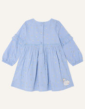 Baby Chambray Swan Embroidered Dress, Blue (BLUE), large