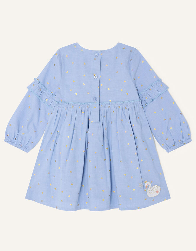 Baby Chambray Swan Embroidered Dress, Blue (BLUE), large