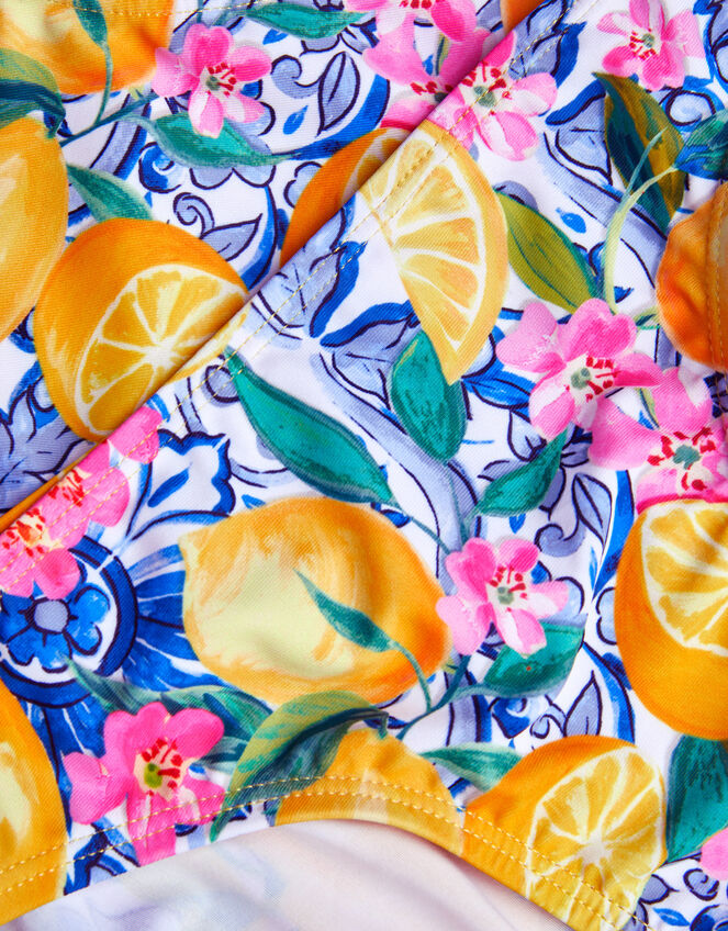 Lemon Print Short Sleeve Bikini Set, Yellow (YELLOW), large