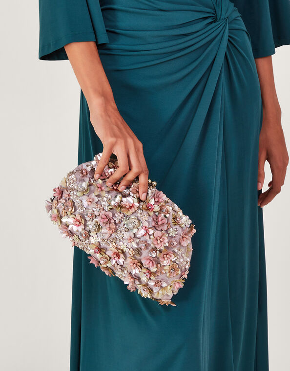 Floral Beaded Pouch Clutch Bag, , large