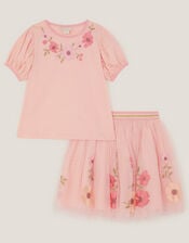 Floral Embroidered Top & Skirt Set , Pink (PINK), large