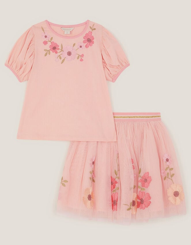Floral Embroidered Top & Skirt Set , Pink (PINK), large