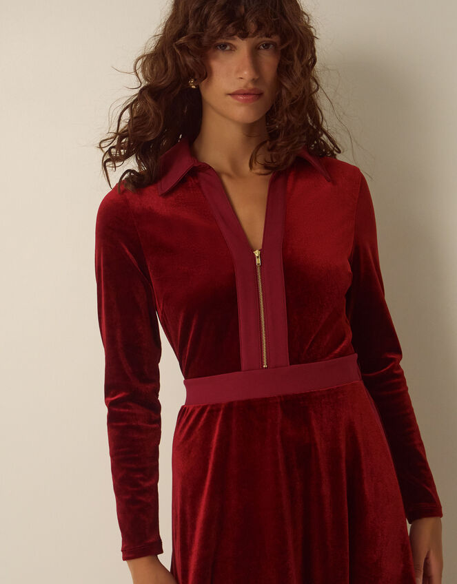 Zeyna Zip Velvet Midi Dress, Cinnamon (CINNAMON), large