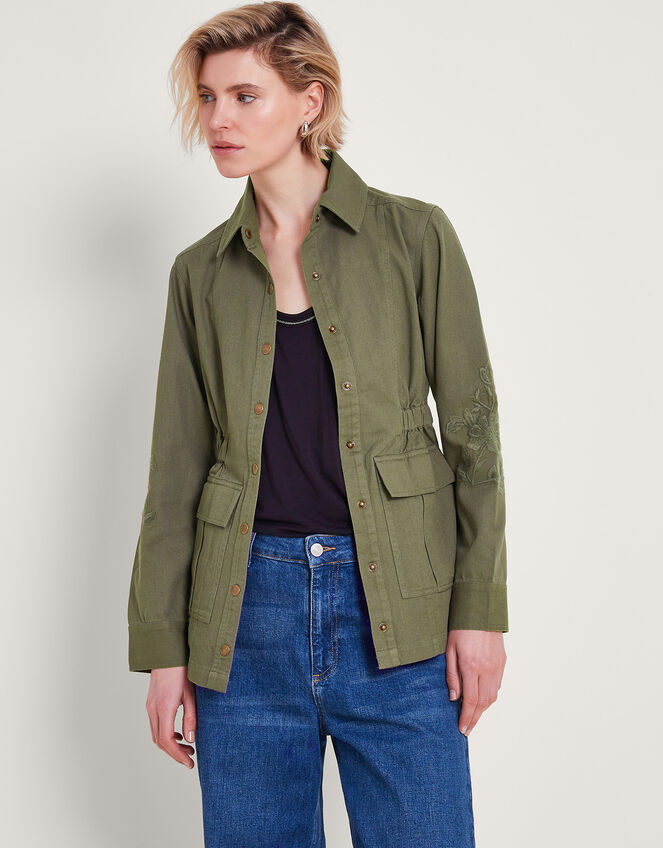 Lyria Embroidered Utility Jacket, Green (KHAKI), large