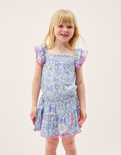Batik Print Ruffle Top & Skort Set, Blue (NAVY), large
