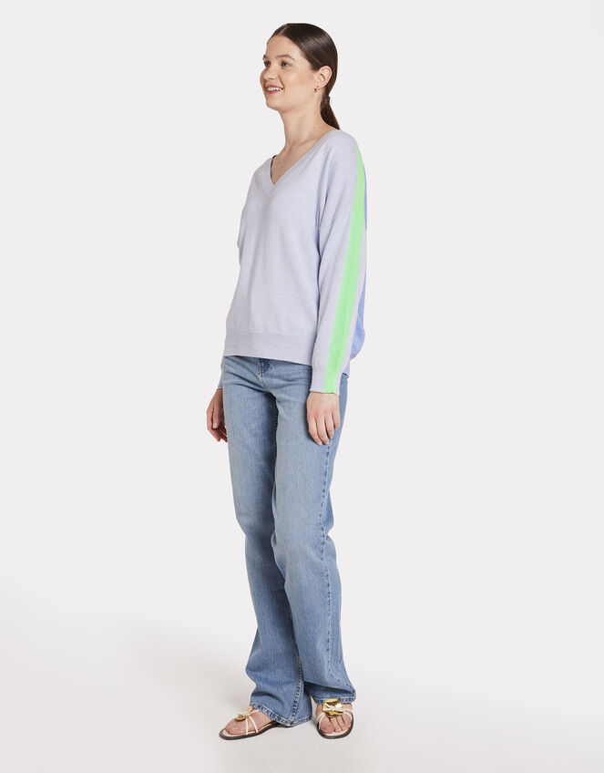 Wispr Summer Stripe V-Neck Jumper, Blue (BLUE), large