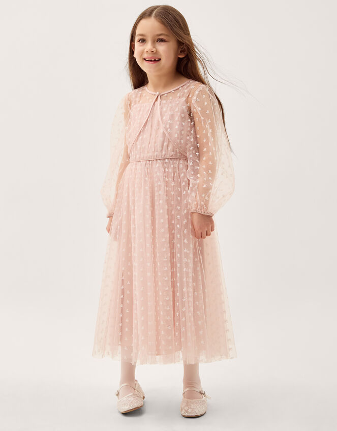 Bow Print Party Dress & Jacket, Pink (PINK), large