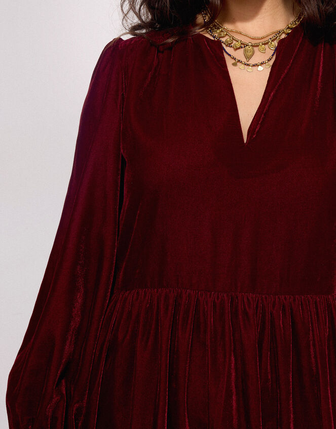 East Velvet Tiered Dress, Red (RED), large