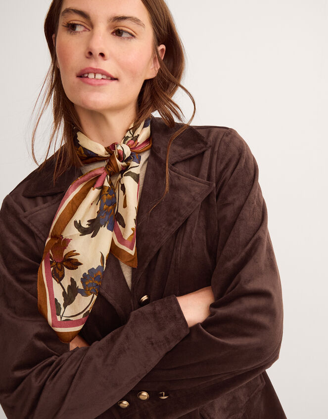Eva Faux Suede Longline Jacket, Brown (DARK BROWN), large
