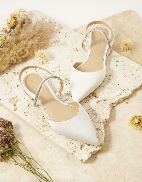 Diamante Trim Flat Bridal Shoes, Ivory (IVORY), large