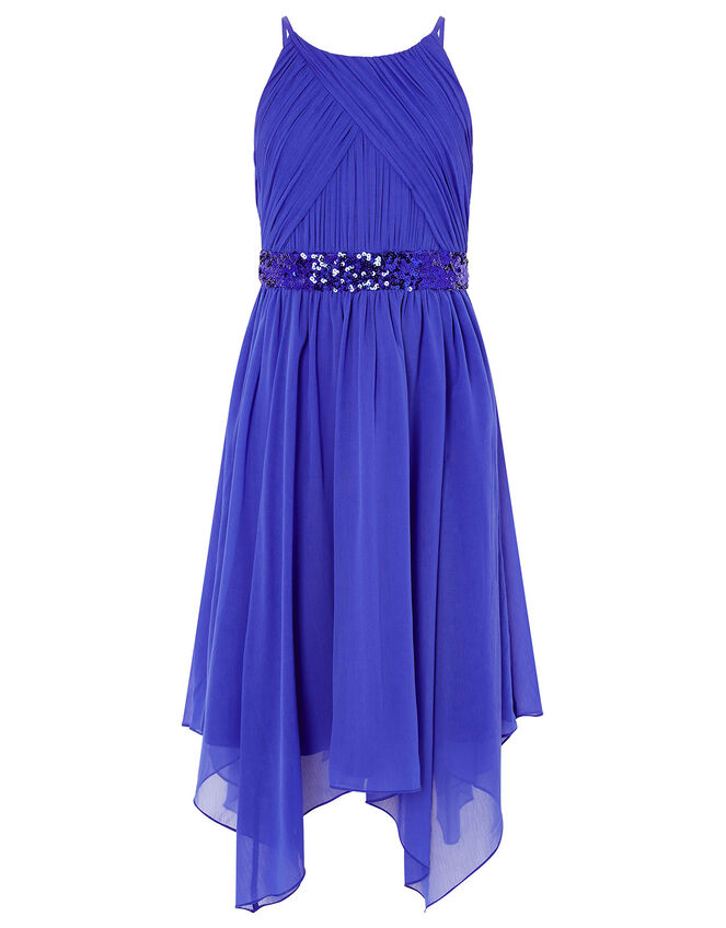 Chiffon Hanky Hem Prom Dress, Blue (BLUE), large