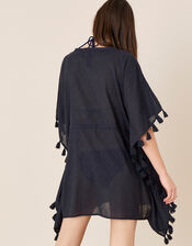 Plain Tassel Kaftan in Pure Cotton, Blue (NAVY), large