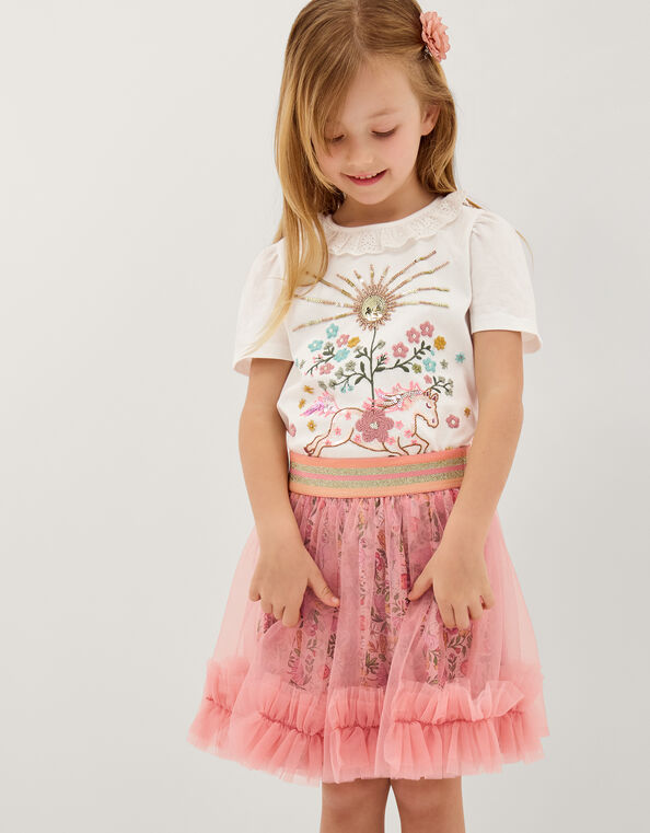 Embellished T-Shirt & Tulle Skirt Set, Pink (PINK), large