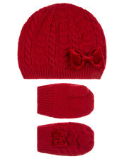 Baby Ruby Bow Beanie and Mittens Set, Red (RED), large