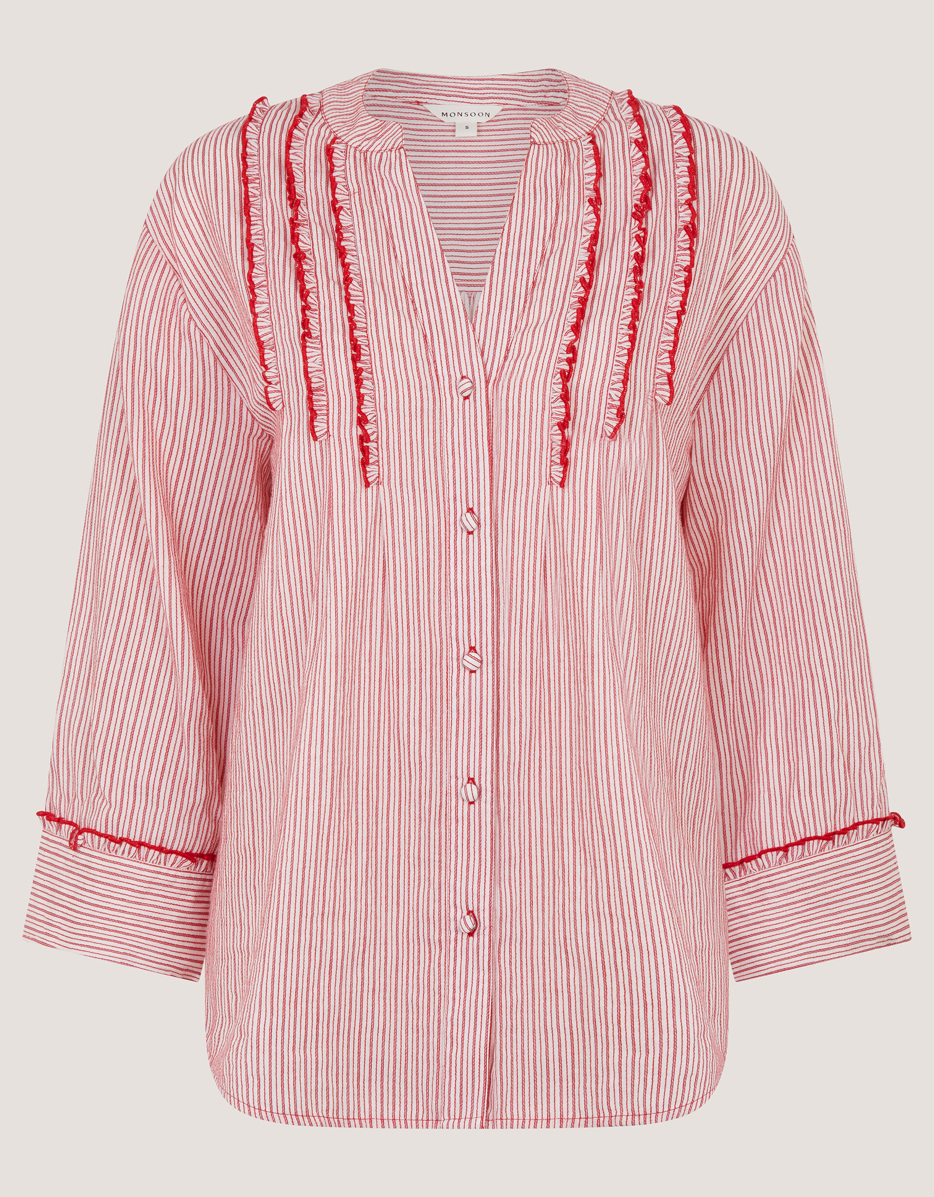 Ceres Frill Stripe Shirt Red | Tops & T-shirts | Monsoon UK.