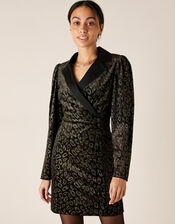 Nieve Leopard Nailhead Blazer Dress, Black (BLACK), large