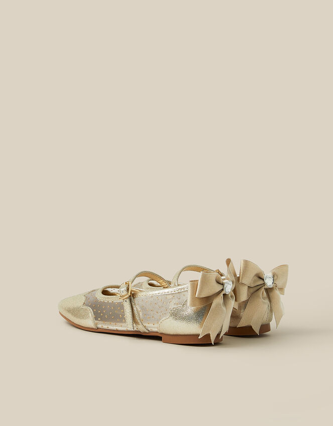 Bow Scallop Mesh Mary Jane Ballet Flats, Gold (GOLD), large