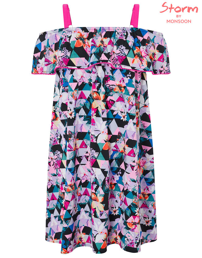 Eliza Bardot Printed Dress in Recycled Polyester, Black (BLACK), large