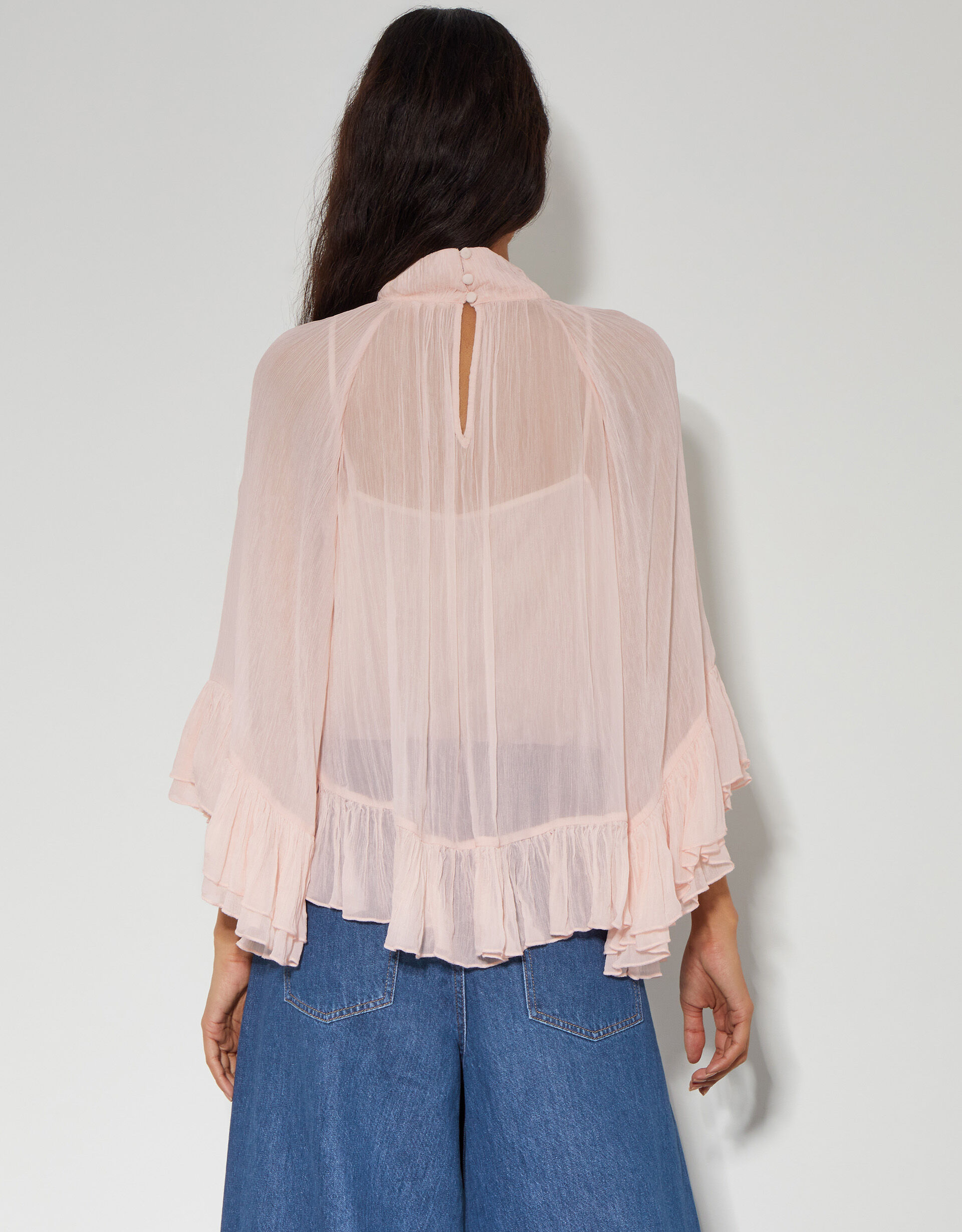 トップス crinkle crinkle crink frill blouse Renee Crinkle Ruffle Top Pink