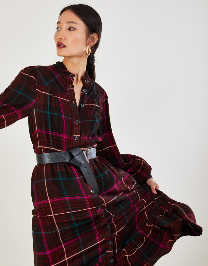 Check Print Dress in LENZING™ ECOVERO™ , Red (BURGUNDY), large
