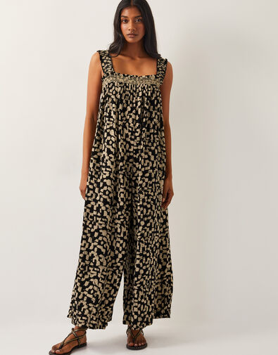 Ania Geometric Print Jumpsuit, Black (BLACK), large
