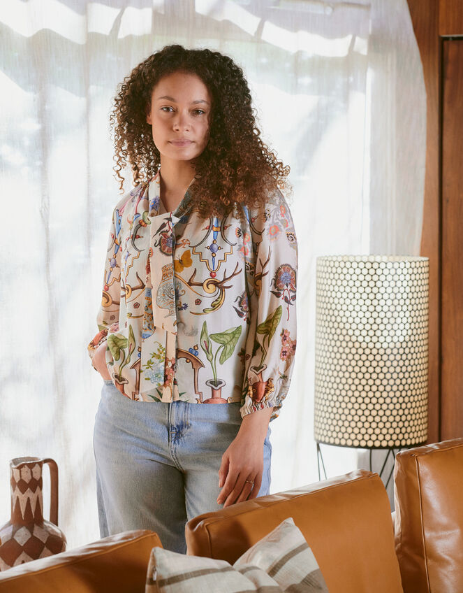 One Hundred Stars Cornucopia Pussybow Blouse, Ivory (IVORY), large