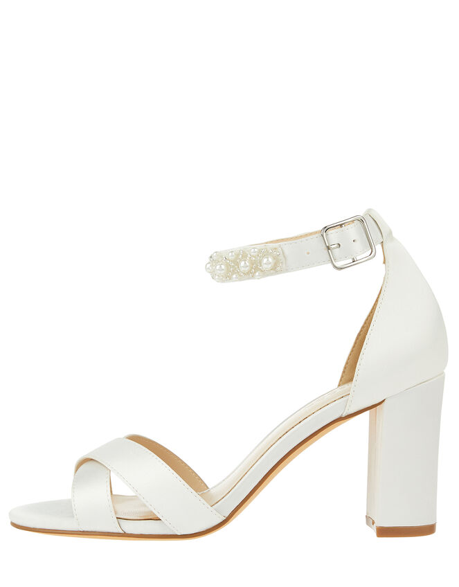 Embellished Strap Satin Bridal Sandals, Ivory (IVORY), large